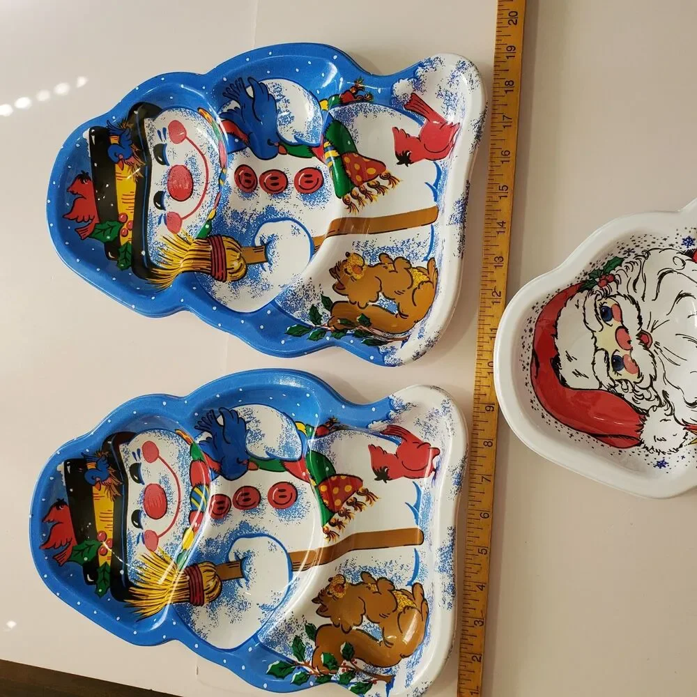Vintage Serving Bowls set 3 Molded Plastic Santa Snowman Christmas Holiday Party